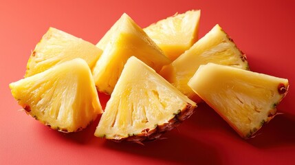 Fresh Pineapple Slices on Vibrant Red Background for Culinary Use