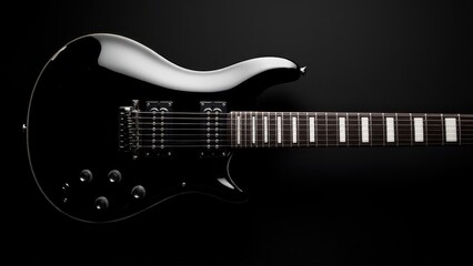 A sleek electric black guitar with dual humbucker pickups and a glossy finish, perfect for rock and metal music.