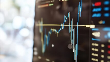 Close Up View of a Stock Market Graph Displayed on a Computer Screen Showing Financial Data and Market Trends