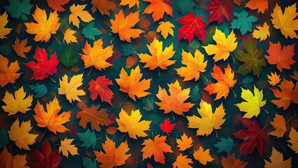 Fototapeta premium Vibrant Stylized Digital Painting of Colorful Autumn Maple Leaves