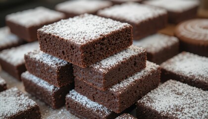 Freshly Baked Chocolate Brownies with Powdered Sugar Dusting