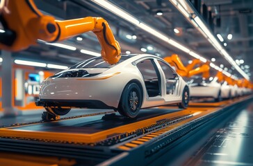 Obraz premium robotic arms in a car plant