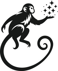 Monkey with a long magical tail vector
