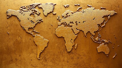 Stunning 3D Embossed Gold World Map with Rich Metallic Finish