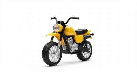 Yellow child motorcycle gleams brightly against white background. AI Generated