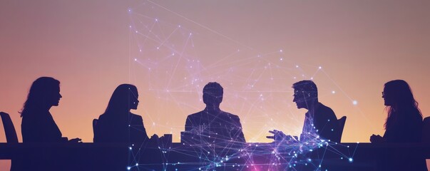 Business people in a meeting with network abstract connection overlay