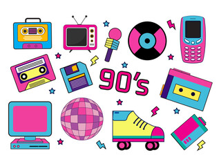 90s theme collection music tech fashion lifestyle perfect nostalgic design retro inspired project illustration background