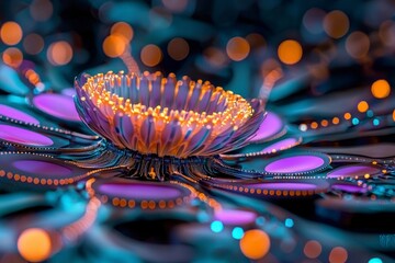 Within the inky expanse of nothingness, a vibrant testament to artificial intelligence unfolds, a machine learning algorithm brought to life through the mesmerizing dance of light and form Like a