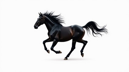 Fototapeta premium A black horse running with its mane and tail flowing in the wind.