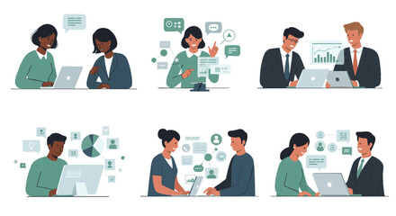 Customer Support and Service Vector Illustration Pack on Plain White Background - Professional Service AI File