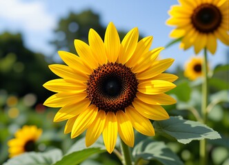 Obraz premium Vibrant Yellow Sunflower in Full Bloom Close Up Summer Field