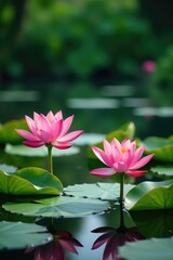 Water lily pond with pink lotus flowers blooming, flower, nature, floral
