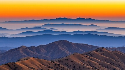 Naklejka premium Layered Blue Mountains at Sunset Panorama