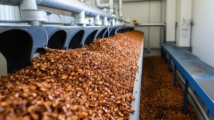 Workshop corner with a well-organized PVC pipe system for wood chip sorting