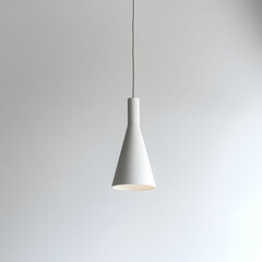 A minimalist white light fixture hanging gracefully from the ceiling, set against a pure white background