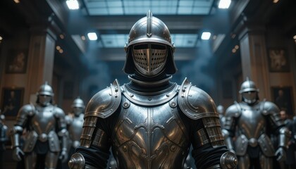 Historical Knight in Shining Armor Surrounded by Armored Soldiers