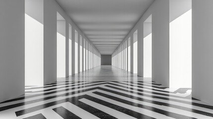 Obraz premium An array of symmetrical minimalist windows creating a tunnel effect, with lines converging at a vanishing point.