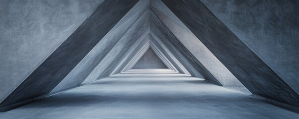 A concrete tunnel with repeating triangular architectural structures