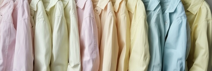 A vibrant display of colorful Easter shirts hanging neatly on a rack.