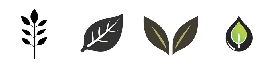 Leaves displayed in a row, isolated on black isolated on white or transparent