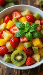 Fresh Vibrant Fruit Salad with Strawberries, Kiwi, Mango, and Mint