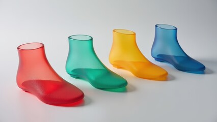 Four colorful translucent nylon sockettes in red, green, yellow, and blue are displayed in a row on a white background