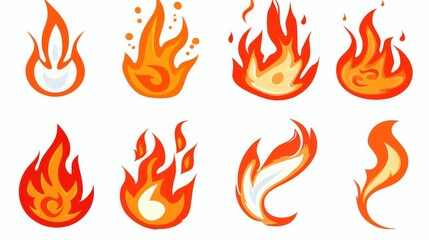 Vivid Set of Red - Orange Fire Flames Against a Crisp White Background