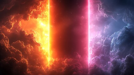 Fiery and icy columns splitting dark clouds.
