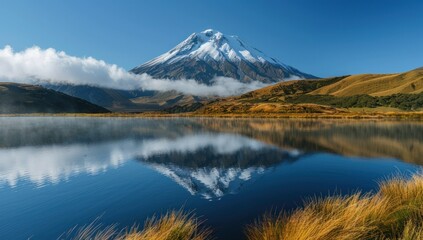 Obraz premium Snow Capped Mountain Reflected in Calm Lake