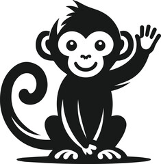 Happy monkey waving one hand vector silhouette