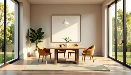 Fototapeta premium Stylish isometric dining room interior with modern design and natural lighting, natural lighting, modern
