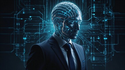 A Futuristic Human Head Encoded with Binary Data Streams