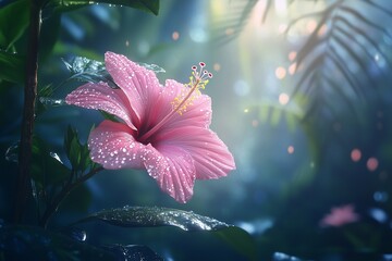 Dew-covered roses in a lush garden with sunlight glistening off the petals. 