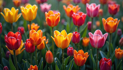 Fototapeta premium Colorful tulips blooming in a garden
