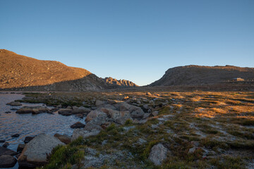 Sunrise light on mountain peaks in Mount Evans, Colorado