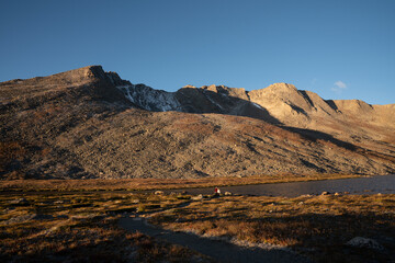 Sunrise light on mountain peaks in Mount Evans, Colorado