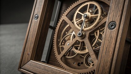 Obraz premium Wooden Clockwork Mechanism