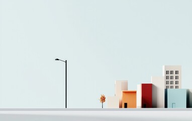 Naklejka premium Minimalist Miniature Cityscape in Pastel Colors with Street Light
