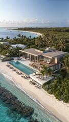 Fototapeta premium Luxury Island Resort with Villas and Lagoon View - Tropical Paradise and Exclusive Getaway