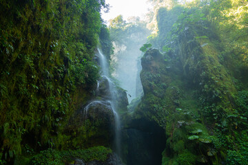 Tropical waterfall in lush green canyon, Costa Rica