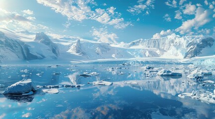 Arctic Landscape with Mountains and Icebergs