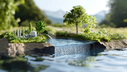 Sustainability framework for water resource management natural landscape 3d model eco-friendly environment aerial view