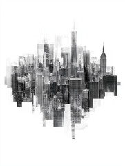 Fototapeta premium Monochrome Cityscape: A striking monochrome perspective of a modern cityscape, showcasing architectural marvels reaching towards the sky. This image captures the urban essence.