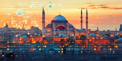 Fototapeta premium Stunning istanbul skyline featuring a mosque at sunset