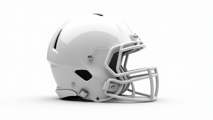 A white football helmet with a faceguard, side vents, and a sleek design.