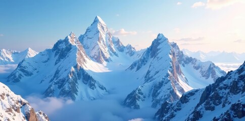 Fototapeta premium Snow-covered mountain peaks rising high into the sky, mountains, altitude