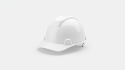 Fototapeta premium A white safety hat with a smooth, glossy finish, designed for head protection in industrial environments.