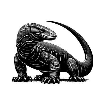 black komodo dragon drawing on white clip art preview