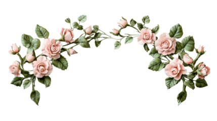 Garland of pink roses blooming on transparent background