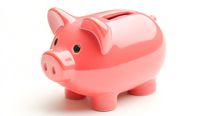 Piggy bank sitting on a white surface with a shiny finish and a cheerful appearance